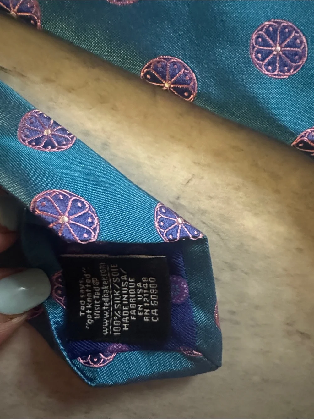 Ted Baker London Teal Tie with Pink Medallion Pattern